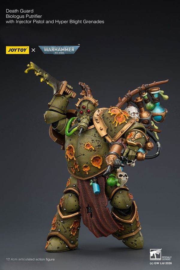 Фигурка Warhammer 40k, Гвардия Смерти, Биологус Путрификатор с Инъекционным Пистолетом, JOYTOY, подвижная, 12,4 см (WHR 0242)