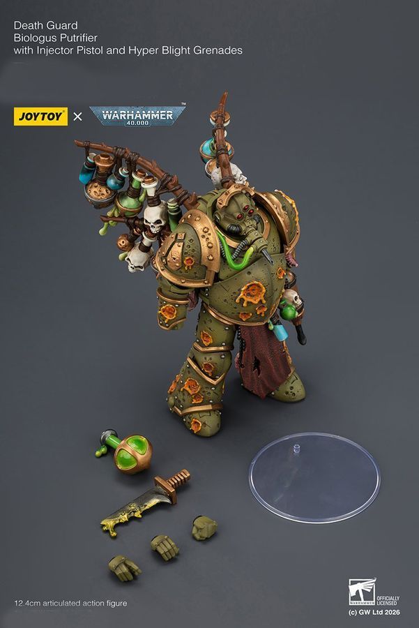 Фигурка Warhammer 40k, Гвардия Смерти, Биологус Путрификатор с Инъекционным Пистолетом, JOYTOY, подвижная, 12,4 см (WHR 0242)